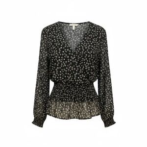 Japna Flora Print V-Neck Smocked Waist and Sleeve Blouse